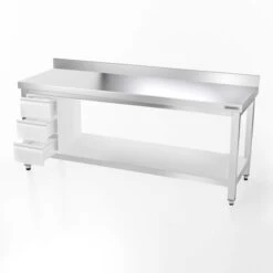 Edelstahl Arbeitstisch PREMIUM - 2000x800mm - Mit Grundboden & Aufkantung -Berühmter Küchengeräte Laden 207a 3s 00c0