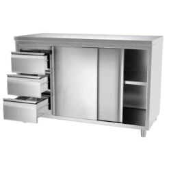 Edelstahl Arbeitsschrank PREMIUM - 1400x600mm - Mit 3 Schubladen Links Ohne Aufkantung -Berühmter Küchengeräte Laden 636846188218552447 1722