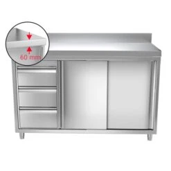 Edelstahl Arbeitsschrank PREMIUM - 1400x700mm - Mit 3 Schubladen Links & Aufkantung -Berühmter Küchengeräte Laden 636846188230235217 9462