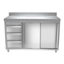 Edelstahl Arbeitsschrank PREMIUM - 1400x700mm - Mit 3 Schubladen Links & Aufkantung -Berühmter Küchengeräte Laden 636846188233276005 a4a4