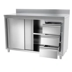 Edelstahl Arbeitsschrank PREMIUM - 1400x700mm - Mit 3 Schubladen Rechts & Aufkantung -Berühmter Küchengeräte Laden 636846188243622478 485f