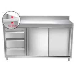 Edelstahl Arbeitsschrank PREMIUM - 1600x700mm - Mit 3 Schubladen Links & Aufkantung -Berühmter Küchengeräte Laden 636846188401565313 63bb