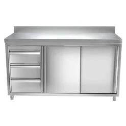 Edelstahl Arbeitsschrank PREMIUM - 1600x700mm - Mit 3 Schubladen Links & Aufkantung -Berühmter Küchengeräte Laden 636846188404196266 dc61