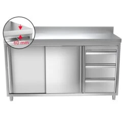 Edelstahl Arbeitsschrank PREMIUM - 1600x700mm - Mit 3 Schubladen Rechts & Aufkantung -Berühmter Küchengeräte Laden 636846188410993468 77a0