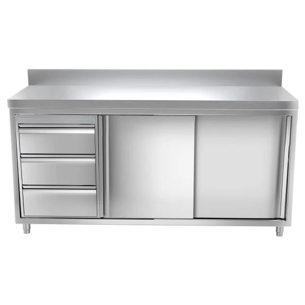 Edelstahl Arbeitsschrank PREMIUM - 1800x700mm - Mit 3 Schubladen Links & Aufkantung 4 Edelstahl Arbeitsschrank PREMIUM - 1800x700mm - Mit 3 Schubladen Links & Aufkantung – Bild 2