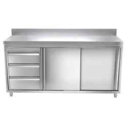Edelstahl Arbeitsschrank PREMIUM - 1800x600mm - Mit 3 Schubladen Links & Aufkantung -Berühmter Küchengeräte Laden 636846188480656472 0727