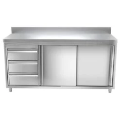 Edelstahl Arbeitsschrank PREMIUM - 2000x700mm - Mit 3 Schubladen Links & Aufkantung -Berühmter Küchengeräte Laden 636846188576022047 0438
