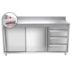 Edelstahl Arbeitsschrank PREMIUM - 2000x700mm - Mit 3 Schubladen Rechts & Aufkantung -Berühmter Küchengeräte Laden 636846188583094977 50cc