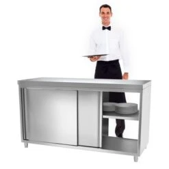 Edelstahl Arbeitsschrank PREMIUM Mit Durchreiche - 1,6 M -Berühmter Küchengeräte Laden 636846201408052496 8521