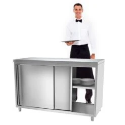 Edelstahl Arbeitsschrank PREMIUM Mit Durchreiche - 1,4 M -Berühmter Küchengeräte Laden 636846201438163585 b60f