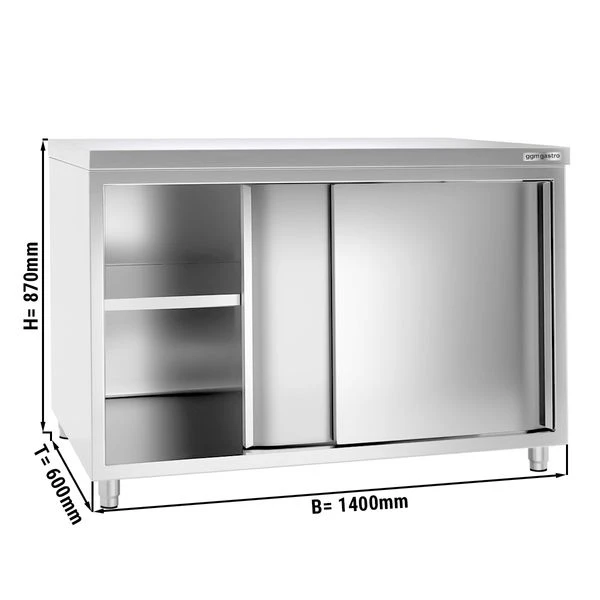 Edelstahl Arbeitsschrank PREMIUM - 1400x600mm - Mit Schiebetür Ohne Aufkantung 3 Edelstahl Arbeitsschrank PREMIUM - 1400x600mm - Mit Schiebetür Ohne Aufkantung