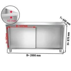 Edelstahl Arbeitsschrank ECO - 2000x600mm - Mit Schiebetür -Berühmter Küchengeräte Laden ASK206 masse2 bd2d