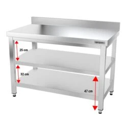 Edelstahl Arbeitstisch PREMIUM - 1200x800mm - Mit Grundboden & Aufkantung -Berühmter Küchengeräte Laden ATK128A 005 096a