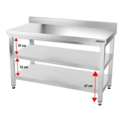 Edelstahl Arbeitstisch PREMIUM - 1400x800mm - Mit Grundboden & Aufkantung -Berühmter Küchengeräte Laden ATK148A 004 9021
