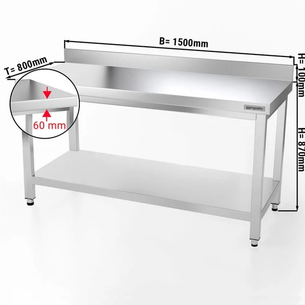 Edelstahl Arbeitstisch PREMIUM - 1500x800mm - Mit Grundboden & Aufkantung 3 Edelstahl Arbeitstisch PREMIUM - 1500x800mm - Mit Grundboden & Aufkantung
