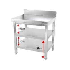Edelstahl Arbeitstisch PREMIUM - 700x700mm - Mit Grundboden & Aufkantung -Berühmter Küchengeräte Laden ATK77A 003 7014