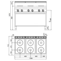 Elektroherd - 15,6 KW - 6 Platten Rund -Berühmter Küchengeräte Laden EHB179E drawing 0aca