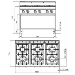 Gasherd - 31,5 KW - 6 Brenner -Berühmter Küchengeräte Laden GHB179H drawing 1265