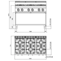 Gasherd - 33,5 KW - 6 Brenner -Berühmter Küchengeräte Laden GHB179M drawing a097