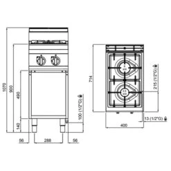 Gasherd - 9,5 KW - 2 Brenner 14 Gasherd - 9,5 KW - 2 Brenner -Berühmter Küchengeräte Laden GHB479M drawing 0f89
