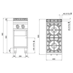 Gasherd - 19 KW - 2 Brenner -Berühmter Küchengeräte Laden GHB499H drawing c698