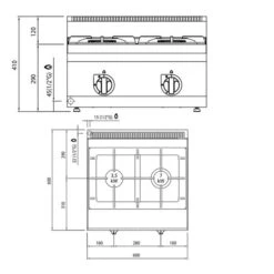 Gasherd - 10,5 KW - 2 Brenner -Berühmter Küchengeräte Laden GHB663H drawing 6c08