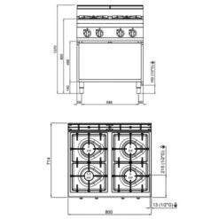 Gasherd - 21,5 KW - 4 Brenner -Berühmter Küchengeräte Laden GHB879M drawing c4c9