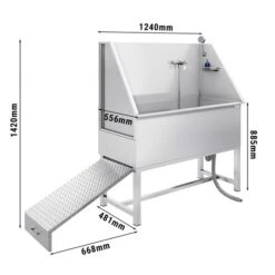 Haustierpflegewanne- Mit Rampe, Armatur Und Gelochtem Edelstahlboden -Berühmter Küchengeräte Laden HTPWEL 00 4269