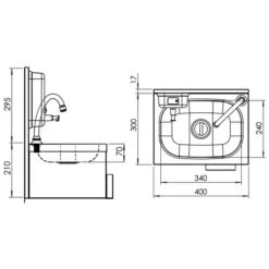 Handwaschbecken Aus Edelstahl Mit Kniebedienung & Seifenspender -Berühmter Küchengeräte Laden HWBK439 drawing ea67