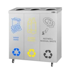 Mülltrennsystem Mit 3 Fächern - Mit Rollen - Edelstahl -Berühmter Küchengeräte Laden MTSD3 2 0d0f