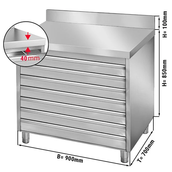 Schubladenschrank PREMIUM Mit 7 Schubladen Für Pizzateigbällchen & Aufkantung - 900x700mm 3 Schubladenschrank PREMIUM Mit 7 Schubladen Für Pizzateigbällchen & Aufkantung - 900x700mm