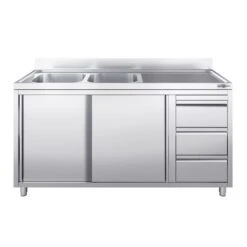 Spülschrank Mit 3 Schubladen - 2000x700mm - 2 Becken Links - Mit Aufkantung & Schiebetüren 12 Spülschrank Mit 3 Schubladen - 2000x700mm - 2 Becken Links - Mit Aufkantung & Schiebetüren -Berühmter Küchengeräte Laden SSIE207BL2 SS3IE467 2 0394 1