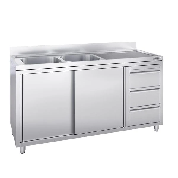 Spülschrank Mit 3 Schubladen - 2000x700mm - 2 Becken Links - Mit Aufkantung & Schiebetüren 5 Spülschrank Mit 3 Schubladen - 2000x700mm - 2 Becken Links - Mit Aufkantung & Schiebetüren - Image 3