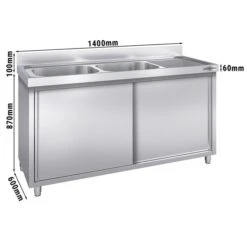 Spülschrank PREMIUM - 1400x600mm - Mit 2 Becken Links