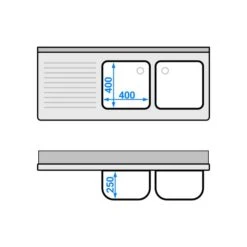 Spülschrank PREMIUM - 1400x600mm - Mit 2 Becken Rechts -Berühmter Küchengeräte Laden SSK146BR2 drawing 3a84