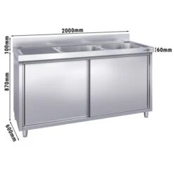Spülschrank PREMIUM - 2000x600mm - Mit 2 Becken Rechts