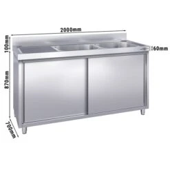 Spülschrank PREMIUM - 2000x700mm - Mit 2 Becken Rechts