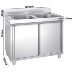 Spülschrank PREMIUM - 1200x700mm - Mit 2 Becken Mittig