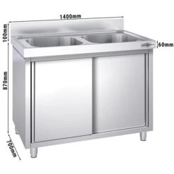 Spülschrank PREMIUM - 1400x700mm - Mit 2 Becken Mittig
