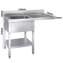 Spülmaschinen Spültisch - 1200x700mm - Mit 1 Becken Links