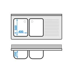 Spültisch PREMIUM - 1400x700mm - Mit Grundboden & 2 Becken Links -Berühmter Küchengeräte Laden STK147BL2 drawing 185a