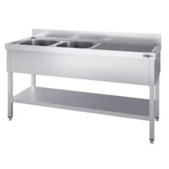 Spültisch PREMIUM - 1600x600mm - Mit Grundboden & 2 Becken Links -Berühmter Küchengeräte Laden STK166BL2 2 e1ba