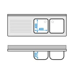 Spültisch PREMIUM - 1600x600mm - Mit Grundboden & 2 Becken Rechts -Berühmter Küchengeräte Laden STK166BR2 drawing 82a8
