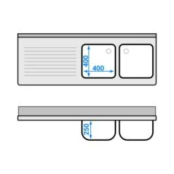 Spülmaschinen Spültisch - 1600x600mm - Mit 2 Becken Rechts -Berühmter Küchengeräte Laden STK166SBR2 drawing c825