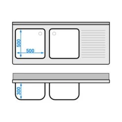 Spültisch PREMIUM - 1600x700mm - Mit Grundboden & 2 Becken Links -Berühmter Küchengeräte Laden STK167BL2 drawing 79bf