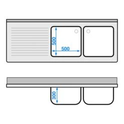 Spülmaschinen Spültisch - 1800x700mm - Mit 2 Becken Rechts -Berühmter Küchengeräte Laden STK187SBR2 drawing 65c6