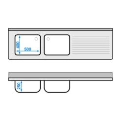 Spültisch PREMIUM - 2000x600mm - Mit Grundboden & 2 Becken Links -Berühmter Küchengeräte Laden STK206BL2 drawing ba9d