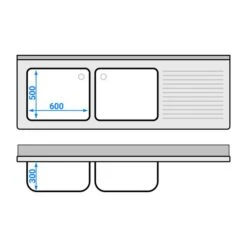 Spültisch PREMIUM - 2000x700mm - Mit Grundboden & 2 Becken Links -Berühmter Küchengeräte Laden STK207BL2 drawing 8d10