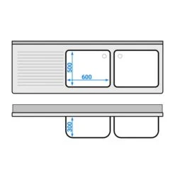 Spültisch PREMIUM - 2000x700mm - Mit Grundboden & 2 Becken Rechts 13 Spültisch PREMIUM - 2000x700mm - Mit Grundboden & 2 Becken Rechts -Berühmter Küchengeräte Laden STK207BR2 drawing d631