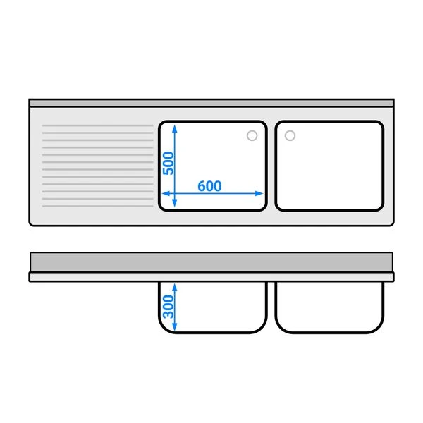Spültisch PREMIUM - 2000x700mm - Mit Grundboden & 2 Becken Rechts 8 Spültisch PREMIUM - 2000x700mm - Mit Grundboden & 2 Becken Rechts - Image 6